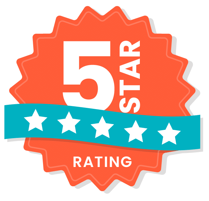 Orange, teal and white 5 Star Rating logo