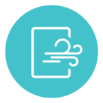 Teal blue icon with air flow coming out of filter.